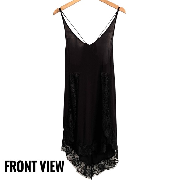 Free People Black Eyelash Lace Adjustable Spaghetti Straps Slip Dress Size Small - Picture 3 of 9